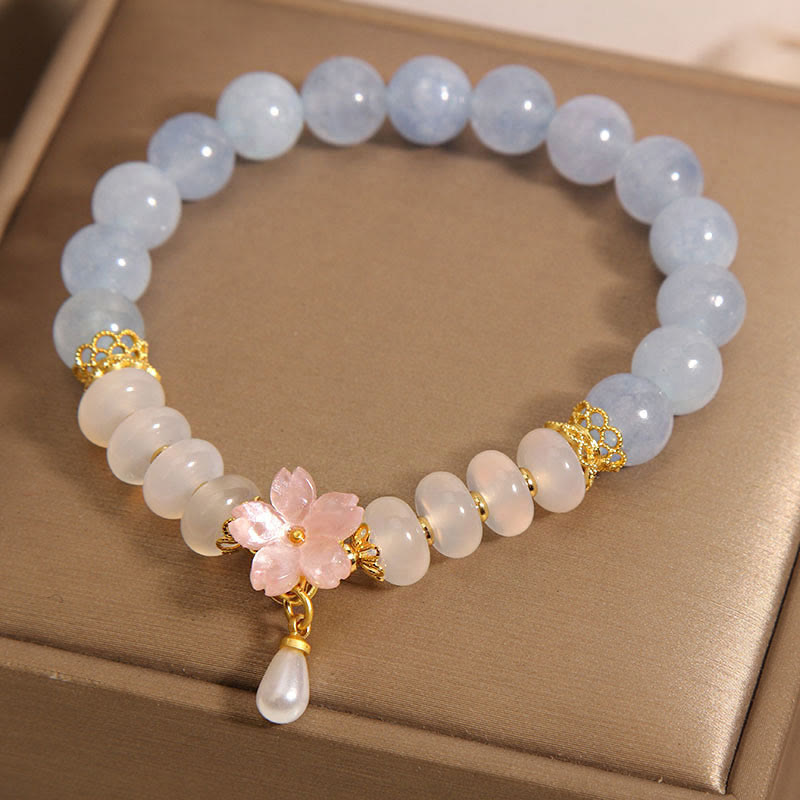 Buddha-Steine Aquamarin Weiß Achat Perle Abacus Perlen Blume Heilung Armband