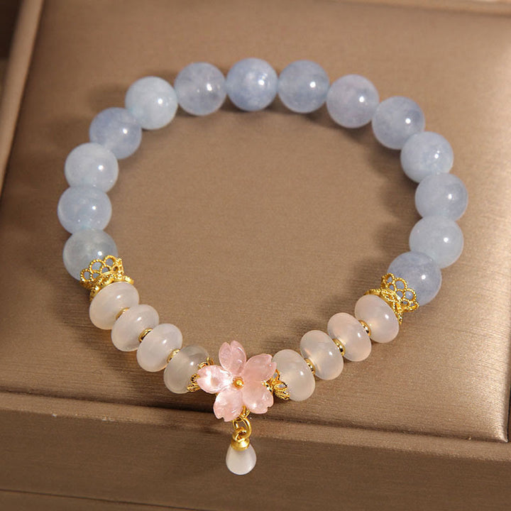 Buddha-Steine Aquamarin Weiß Achat Perle Abacus Perlen Blume Heilung Armband