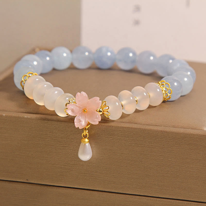 Buddha-Steine Aquamarin Weiß Achat Perle Abacus Perlen Blume Heilung Armband