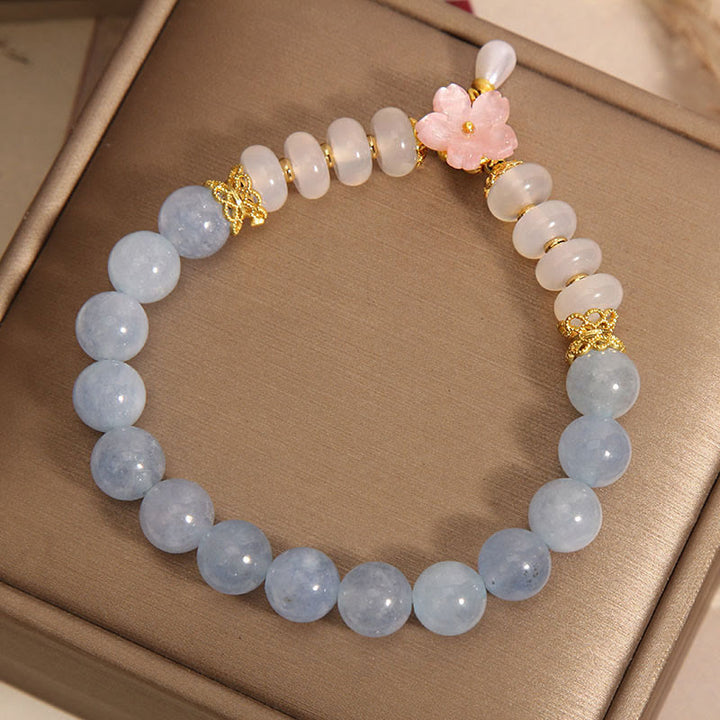 Buddha-Steine Aquamarin Weiß Achat Perle Abacus Perlen Blume Heilung Armband