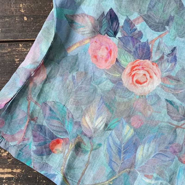 Buddha-Steine, rosa Blumen, grüne Blätter, Druck, Froschknopf-Design, langärmeliges Ramie-Leinen-Jackenhemd - image 18