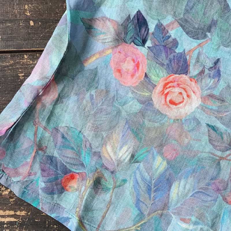 Buddha-Steine, rosa Blumen, grüne Blätter, Druck, Froschknopf-Design, langärmeliges Ramie-Leinen-Jackenhemd - image 18