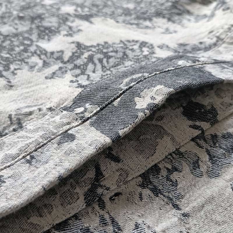 Buddha Stones Schwarz-Grau-Druck Froschknopf-Design Langärmliges Baumwoll-Leinen-Jackenhemd mit Taschen - image 12