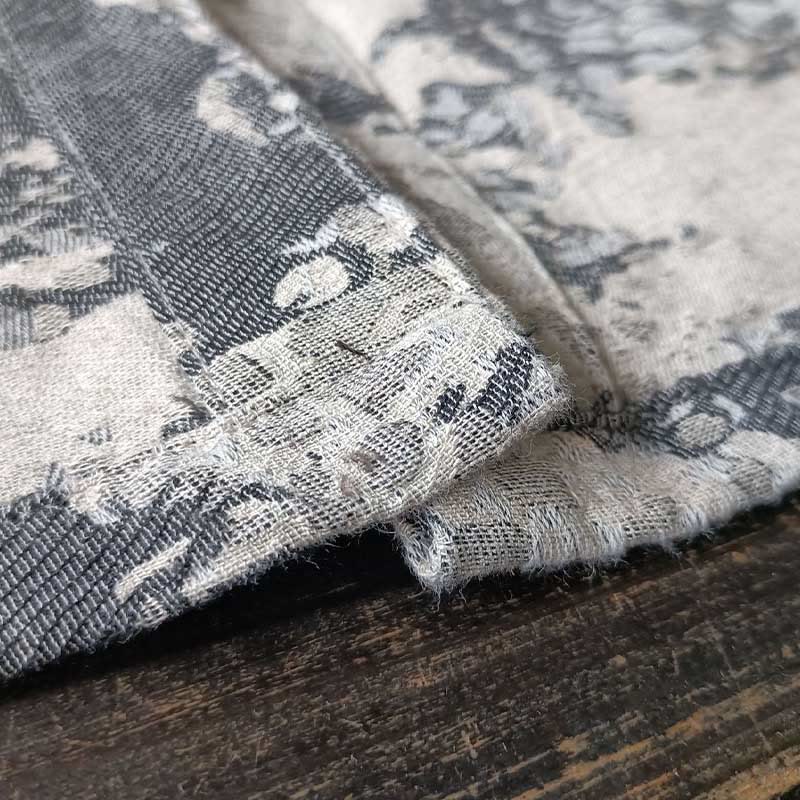 Buddha Stones Schwarz-Grau-Druck Froschknopf-Design Langärmliges Baumwoll-Leinen-Jackenhemd mit Taschen - image 10