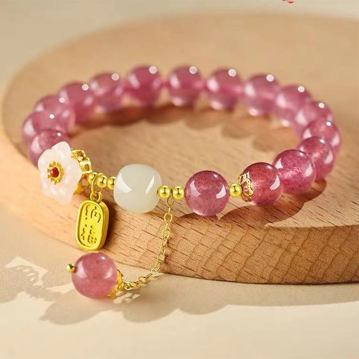 Buddha Stones Erdbeerquarz Fu Charakter Rosa Kristall Heilung Armband