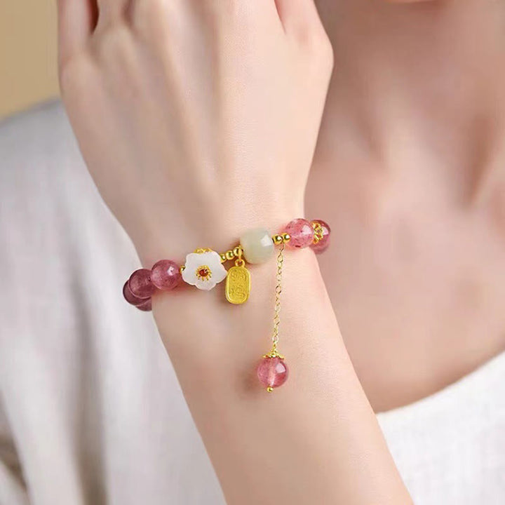 Buddha Stones Erdbeerquarz Fu Charakter Rosa Kristall Heilung Armband - image 3