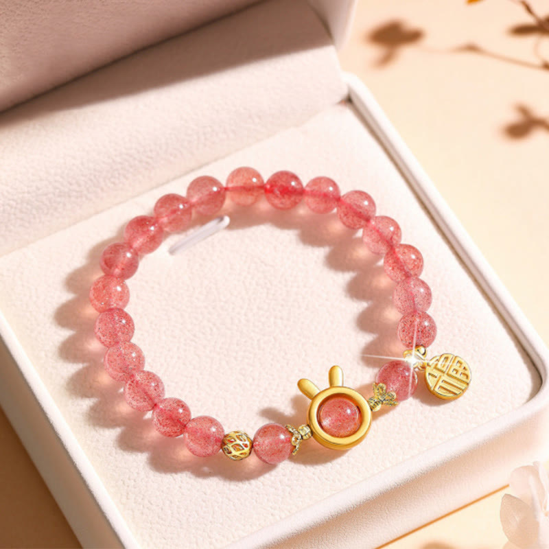 Buddha Stones Erdbeerquarz Fu Charakter Rosa Kristall Heilung Armband - Erdbeerquarz (Handgelenkumfang: 14-16 cm) - image 7