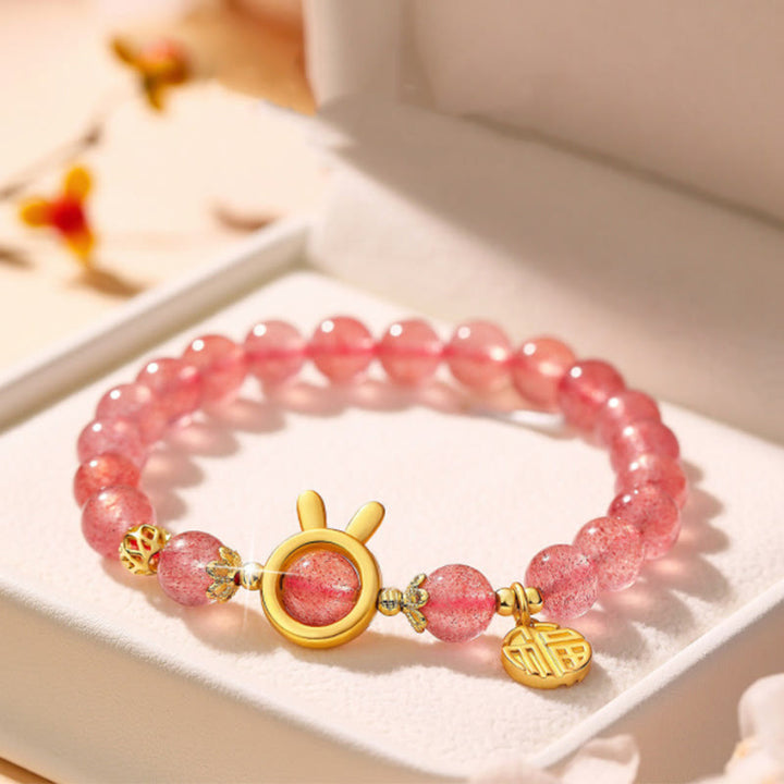 Buddha Stones Erdbeerquarz Fu Charakter Rosa Kristall Heilung Armband - image 6