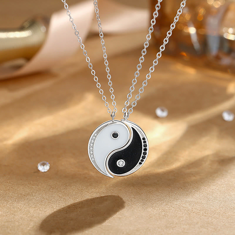 Halskette mit Anhänger aus 925er Sterlingsilber mit Yin-Yang-Symbol von Buddha Stones - 2 Stück Schwarz-Weiß Yin Yang - image 0