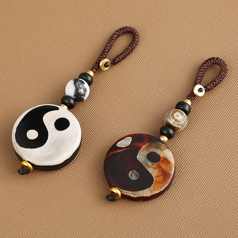 Buddha Steine Natürlicher Achat Yin Yang Dzi Perle Balance Schlüsselanhänger