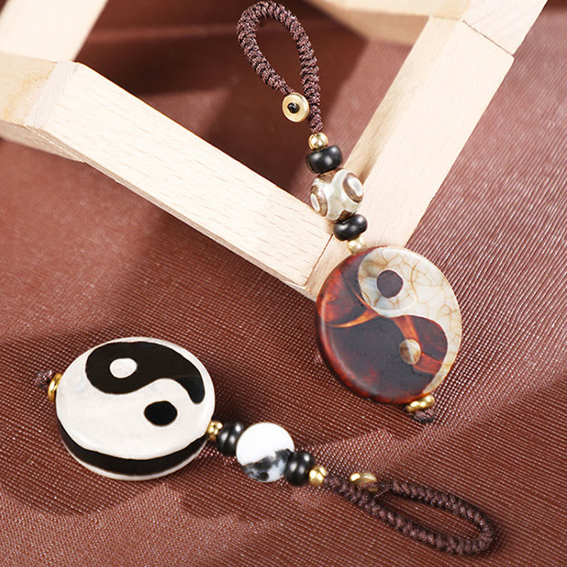 Buddha Steine Natürlicher Achat Yin Yang Dzi Perle Balance Schlüsselanhänger