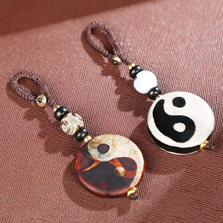 Buddha Steine Natürlicher Achat Yin Yang Dzi Perle Balance Schlüsselanhänger