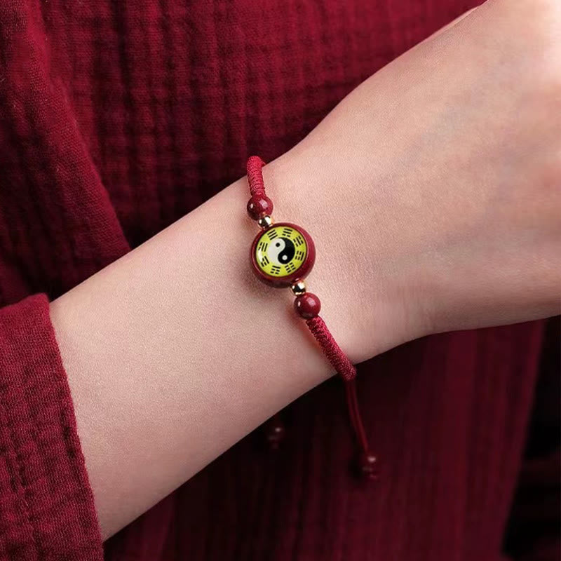 Buddha-Steine Glücks-Zinnober-rote Schnur Yin Yang Symbol Bagua Segen Armband