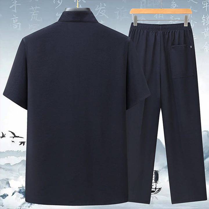 Buddha-Steine, Fu-Charakter, chinesische Knotenstickerei, Tang-Anzug, traditionelle kurzärmelige Oberteile und Hosen, Kleidung für Herren - image 7