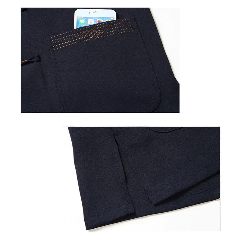 Buddha-Steine, Fu-Charakter, chinesische Knotenstickerei, Tang-Anzug, traditionelle kurzärmelige Oberteile und Hosen, Kleidung für Herren - image 15