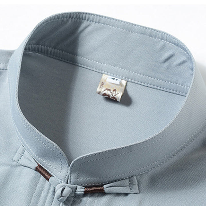 Buddha-Steine, Fu-Charakter-Stickerei, Tang-Anzug, traditioneller Froschknopf, kurzärmeliges Oberteil und Hose, Kleidung für Herren - image 7