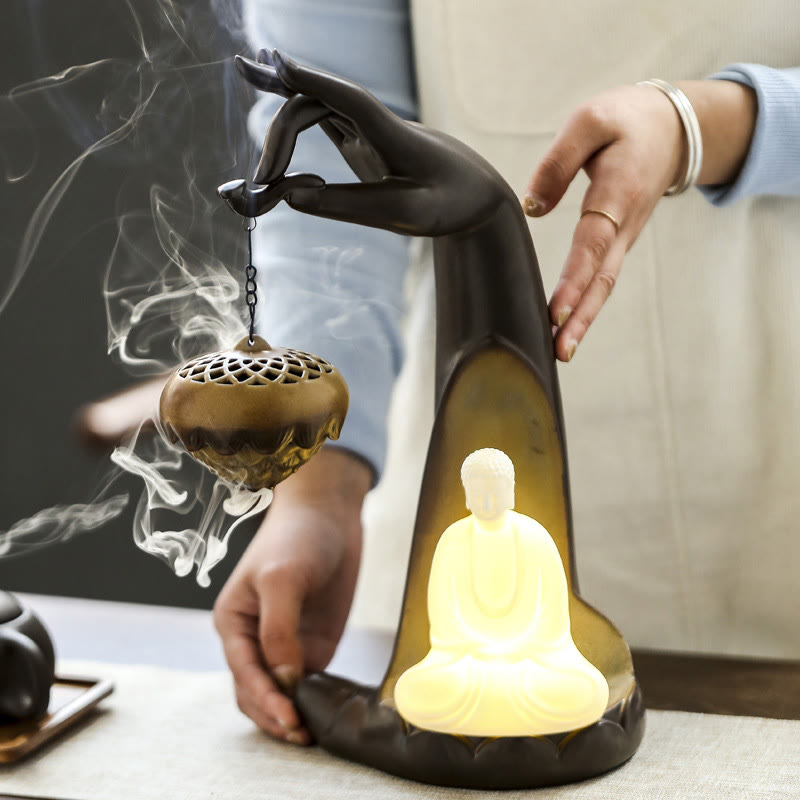 Buddha-Steine, LED-Buddha-Hand, Rückfluss-Rauchbrunnen, heilender Keramikstab, Weihrauchbrenner, Dekoration - image 3