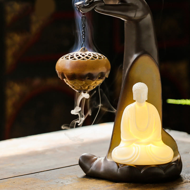 Buddha-Steine, LED-Buddha-Hand, Rückfluss-Rauchbrunnen, heilender Keramikstab, Weihrauchbrenner, Dekoration