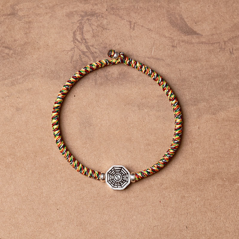 Buddha Stones 925 Sterling Silber Yin Yang Bagua Symbol Zinnoberschnur Konzentrationsarmband - Buntes Seil - 23 cm - image 13