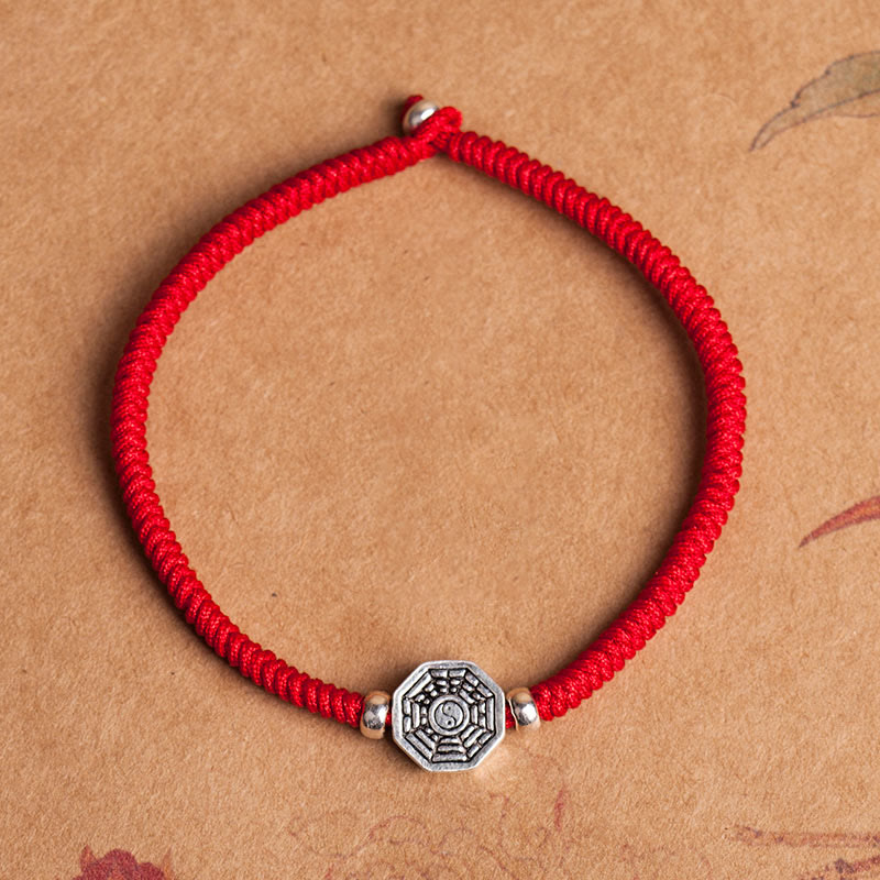 Buddha Stones 925 Sterling Silber Yin Yang Bagua Symbol Zinnoberschnur Konzentrationsarmband - Rotes Seil - 23 cm - image 1