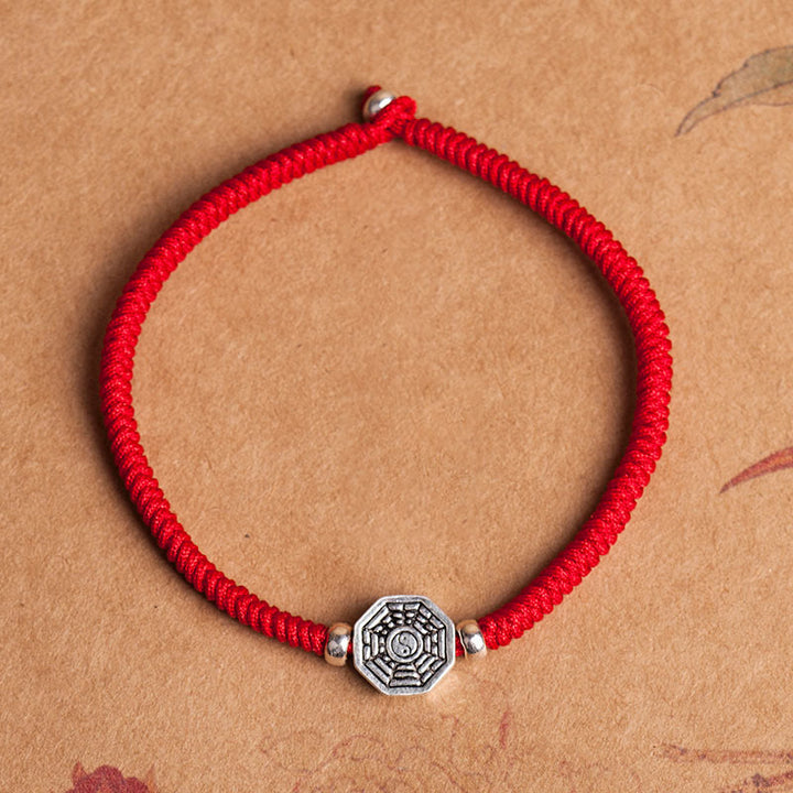 Buddha Stones 925 Sterling Silber Yin Yang Bagua Symbol Zinnoberschnur Konzentrationsarmband - Rotes Seil - 23 cm - image 1