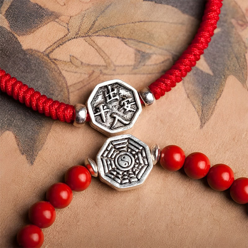 Buddha Stones 925 Sterling Silber Yin Yang Bagua Symbol Zinnoberschnur Konzentrationsarmband - image 4