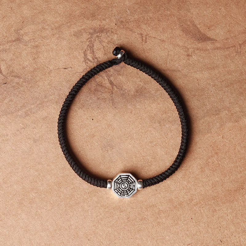 Buddha Stones 925 Sterling Silber Yin Yang Bagua Symbol Zinnoberschnur Konzentrationsarmband - Schwarzes Seil - 23 cm - image 12