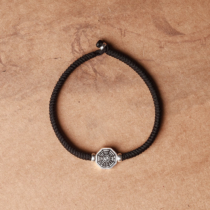 Buddha Stones 925 Sterling Silber Yin Yang Bagua Symbol Zinnoberschnur Konzentrationsarmband - Schwarzes Seil - 23 cm - image 12