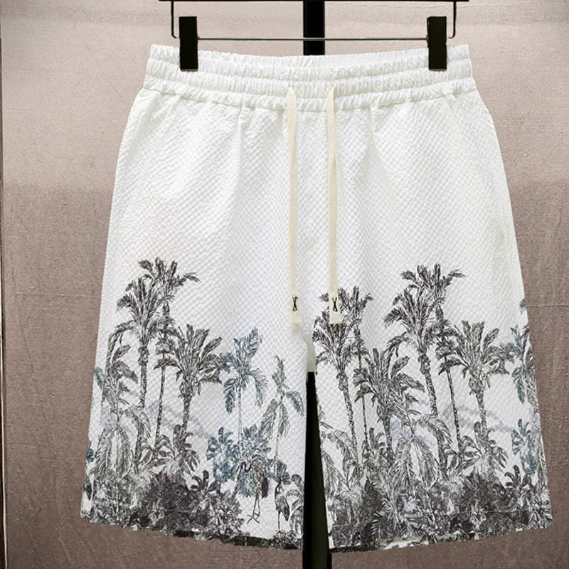 Buddha-Steine-Landschaft, Kokospalmen, Elster-Muster, kurzärmelige Shorts für Herren