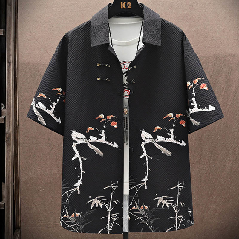 Buddha-Steine-Landschaft, Kokospalmen, Elster-Muster, kurzärmelige Shorts für Herren - image 11