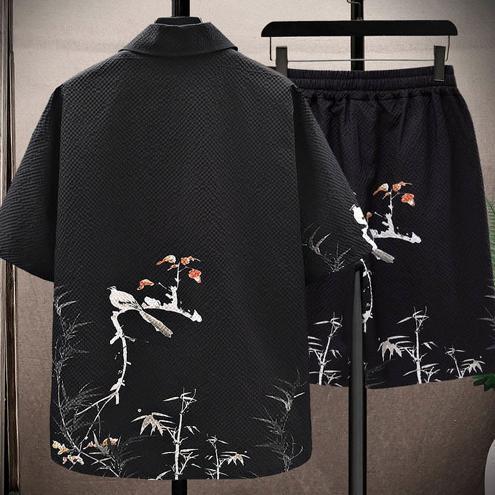 Buddha-Steine-Landschaft, Kokospalmen, Elster-Muster, kurzärmelige Shorts für Herren - image 10
