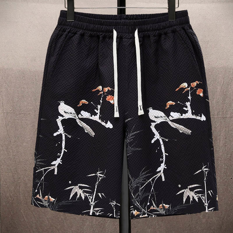 Buddha-Steine-Landschaft, Kokospalmen, Elster-Muster, kurzärmelige Shorts für Herren