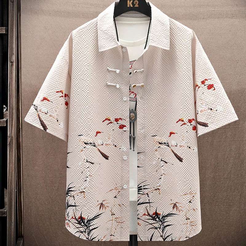 Buddha-Steine-Landschaft, Kokospalmen, Elster-Muster, kurzärmelige Shorts für Herren - image 15