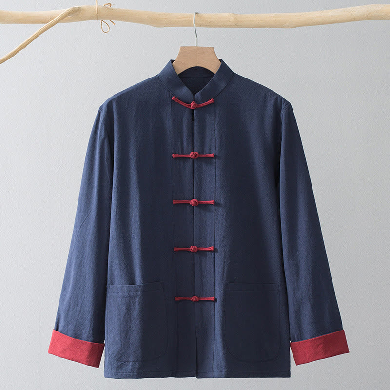 Buddha Steine ​​Frosch-Knopf Chinesischen Tang Anzug Hemd Baumwolle Leinen Männer Jacke Kleidung - Blaues Hemd & roter Froschknopf - US/ UK/AU44, EU54 (4XL) - image 12