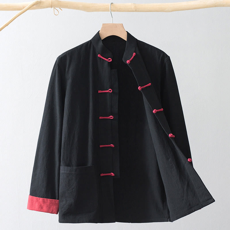 Buddha Stones ​​Froschknopf Chinesisches Tang-Anzughemd Baumwoll-Leinen Herrenjacke Bekleidung - image 1