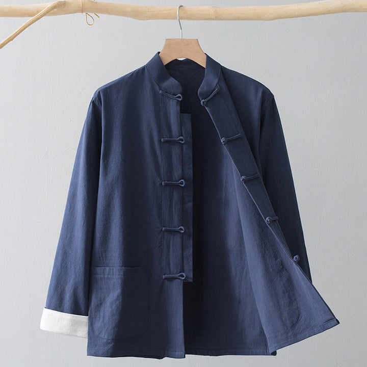 Buddha Stones ​​Froschknopf Chinesisches Tang-Anzughemd Baumwoll-Leinen Herrenjacke Bekleidung - image 6