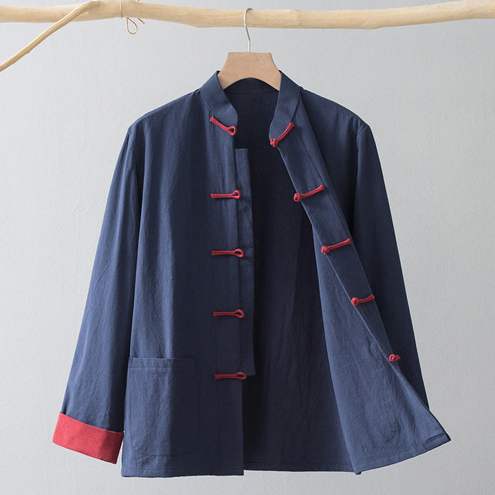 Buddha Stones ​​Froschknopf Chinesisches Tang-Anzughemd Baumwoll-Leinen Herrenjacke Bekleidung - image 13