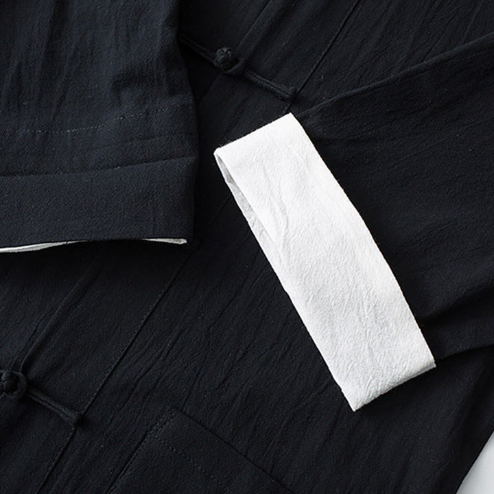 Buddha Stones Frosch-Knopf Chinesischer Tang-Anzug Halbarmhemd Baumwolle Herrenkleidung mit Taschen - image 14