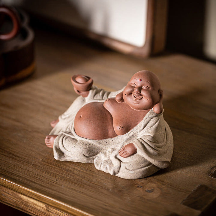 Buddha-Steine, lachender Buddha, Barren, ziehen Reichtum an, lila Ton, Maitreya-Statue, Dekoration - Lachender Buddha 13,5 x 8,5 x 7,5 cm - image 0