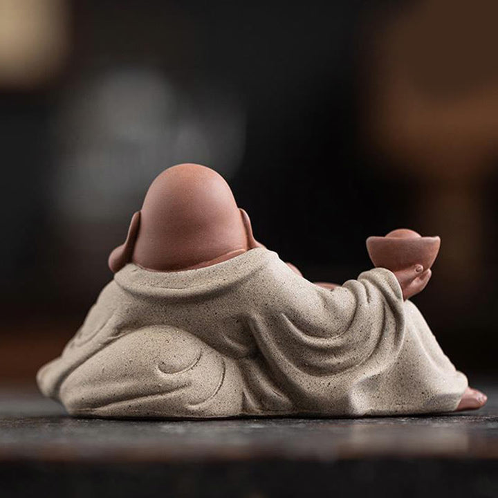 Buddha-Steine, lachender Buddha, Barren, ziehen Reichtum an, lila Ton, Maitreya-Statue, Dekoration - image 3