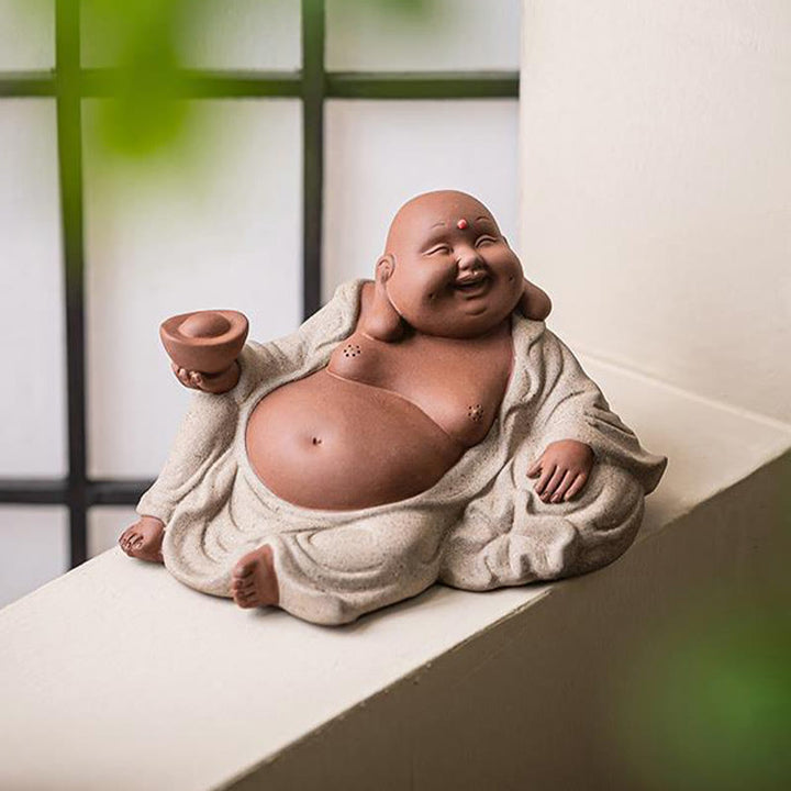 Buddha-Steine, lachender Buddha, Barren, ziehen Reichtum an, lila Ton, Maitreya-Statue, Dekoration - image 7