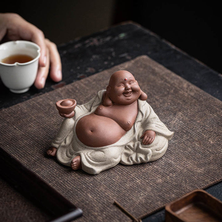 Buddha-Steine, lachender Buddha, Barren, ziehen Reichtum an, lila Ton, Maitreya-Statue, Dekoration - image 4