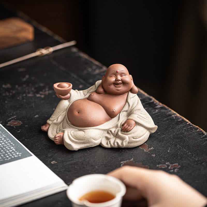 Buddha-Steine, lachender Buddha, Barren, ziehen Reichtum an, lila Ton, Maitreya-Statue, Dekoration - image 5