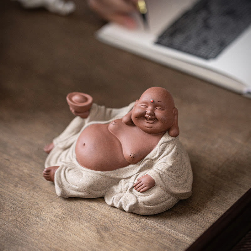 Buddha-Steine, lachender Buddha, Barren, ziehen Reichtum an, lila Ton, Maitreya-Statue, Dekoration - image 6