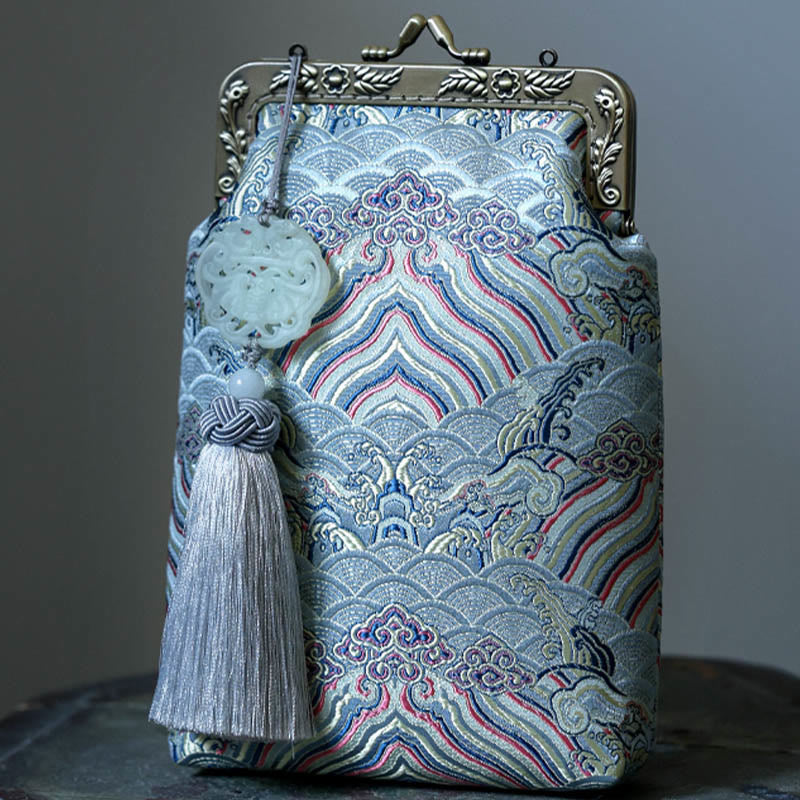 Buddha-Steine, klein, blau, Ozeanwellen, Metallkette, Umhängetasche, Schultertasche, Handytasche