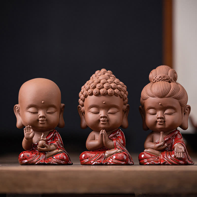 Buddha Stones Mini Gautama Buddha Shakyamuni Kwan Yin Avalokitesvara Ksitigarbha Serenity Schreibtischdekoration aus Keramik