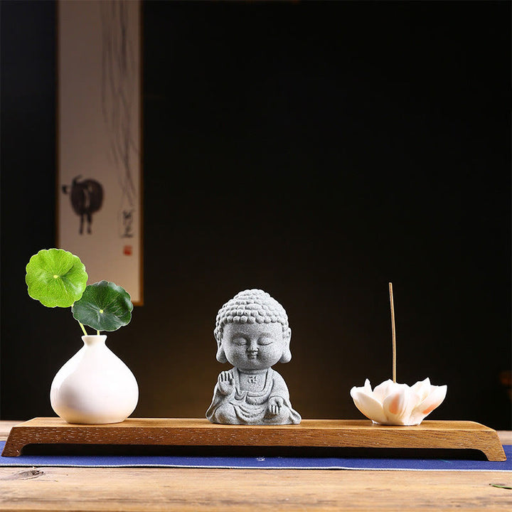 Buddha-Steine, Meditation, betender Buddha, Mitgefühl, Gelassenheit, Heimdekoration - Buddha hebt Hand + Sockel + Vase - image 16