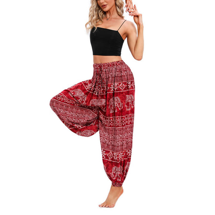 Buddha Stones, Elefanten-Geometrie-Muster, lässige, lockere Haremshose, Damen-Yogahose - image 3