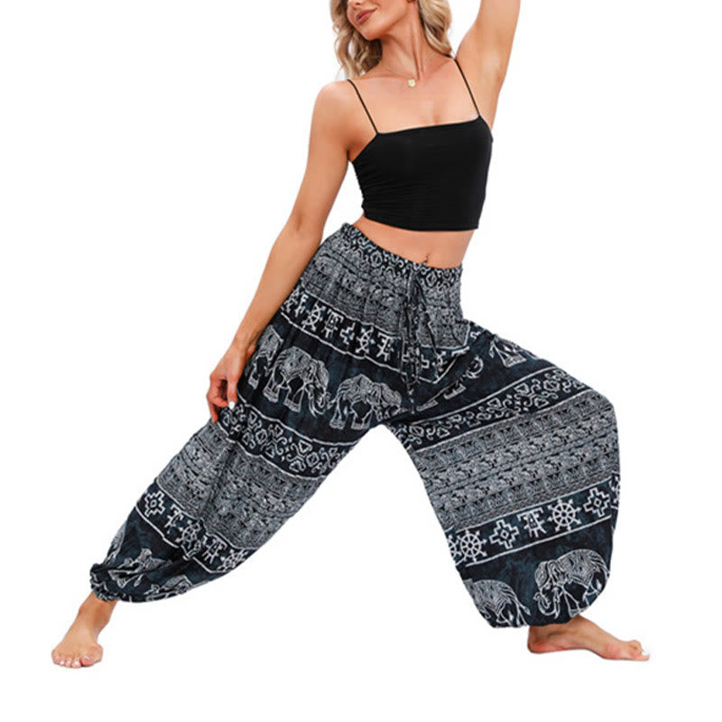 Buddha-Steine, Elefant, Geometrie-Muster, lässige, lockere Haremshose für Damen, Yogahose