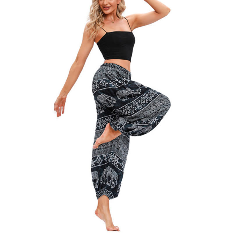 Buddha Stones, Elefanten-Geometrie-Muster, lässige, lockere Haremshose, Damen-Yogahose - image 11